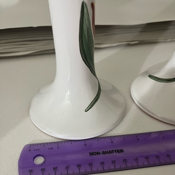 Terracotta Candlesticks Made In Portugal White Floral Set Of Two - Picture 5 of 5